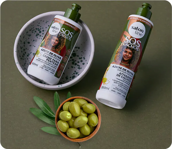 dois produtos de cor verde oliva da Salon Line