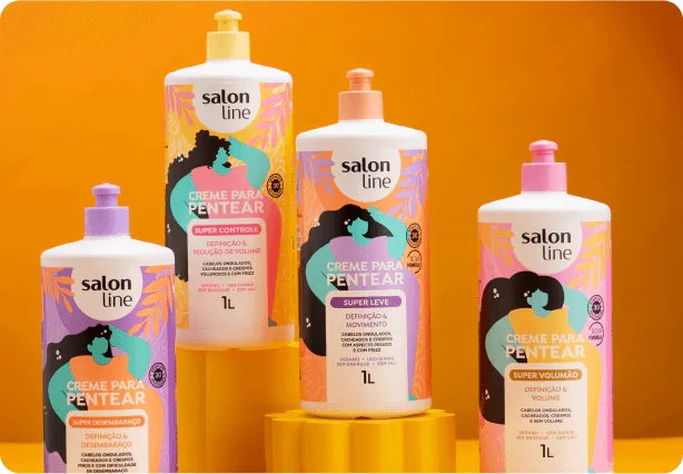 quatro produtos com embalagens coloridas da Salon Line